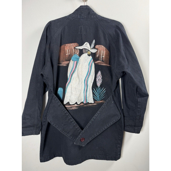 Vintage 80's Sundance Hand Painted Denim Shacket Coatigan Art to Wear Hippie XS - Picture 5 of 8